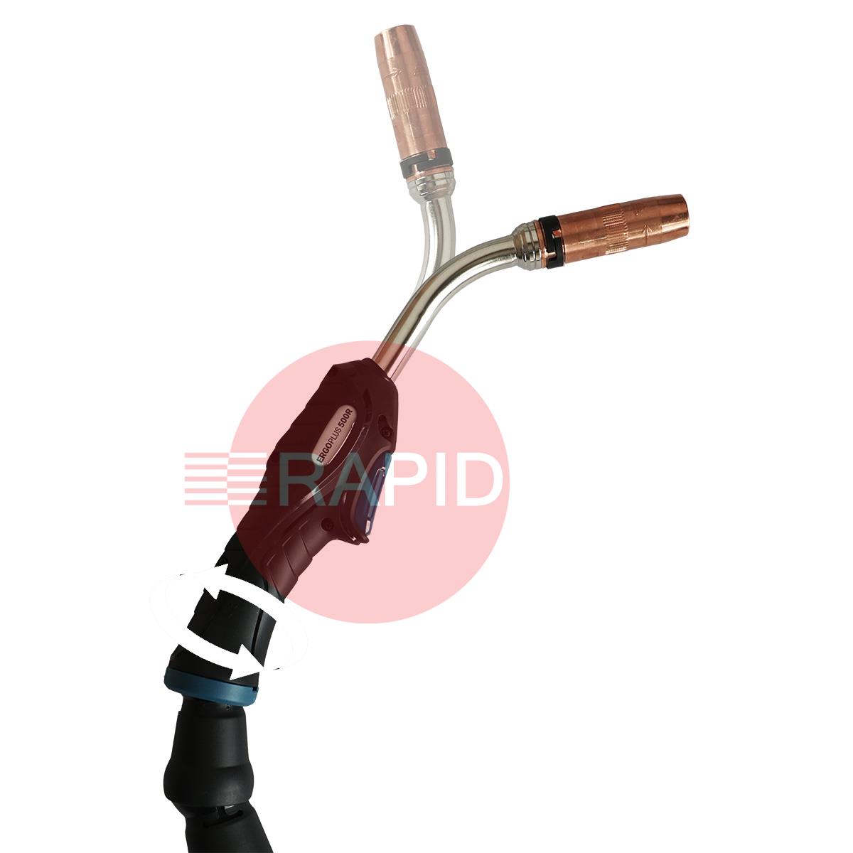 ERGOPLUS500R  Trafimet ERGOPLUS 500R 50° Neck Water Cooled MIG Torch Rotating Handle w/ Euro Connection, 500A CO2, 450A Mixed Gas